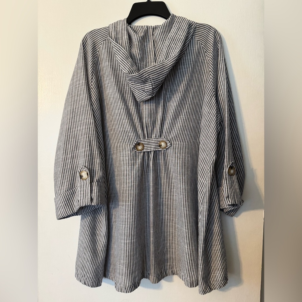 Jones New York Black and White Linen/Cotton Hoodie Size 1X - Picture 3 of 4